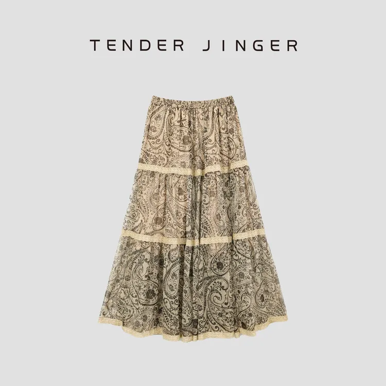 Tender Jinger高级设计感女士复古印花半身裙T52LFK30586