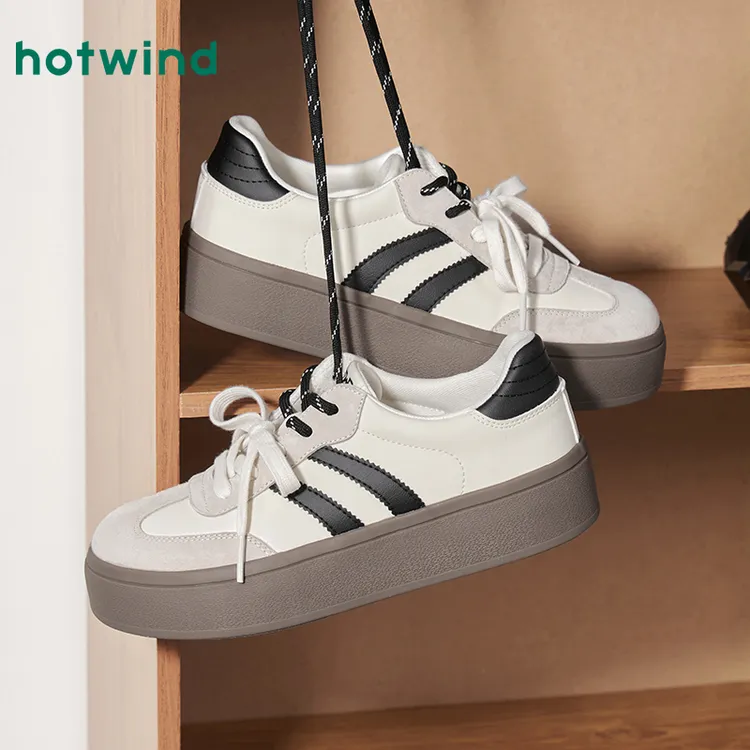 热风德训鞋2025年秋季新款女士熊猫撞色复古厚底休闲鞋H14W25339