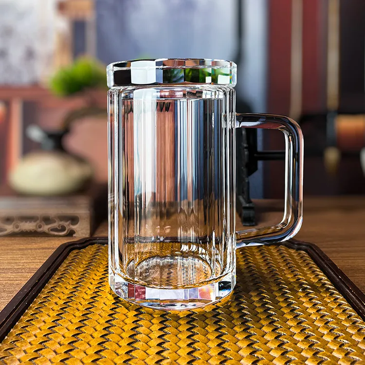 安享生活水晶杯直角棱型带把男士办公泡茶水杯子高端茶杯家用茶具