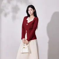 BB【简约派】蛋妹大码女装微胖mm秋季V领假两件开叉针织衫DM33699
