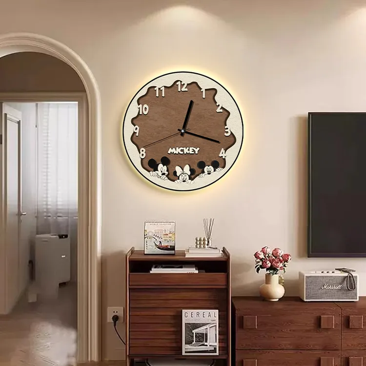 高级复古米奇客厅挂钟餐厅奶油风儿童卧室创意时钟挂墙壁免打孔