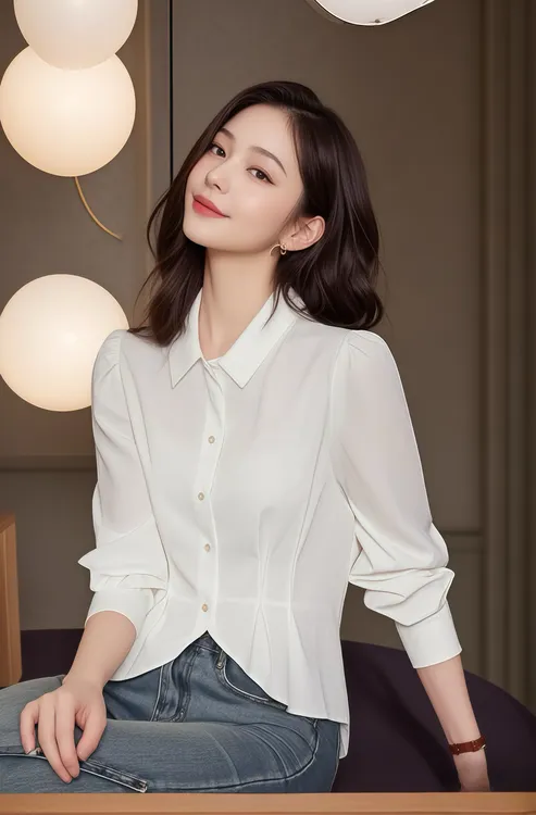 时尚百搭修身衬衫女秋季洋气设计感小众收腰短衬衣法式泡泡袖上衣