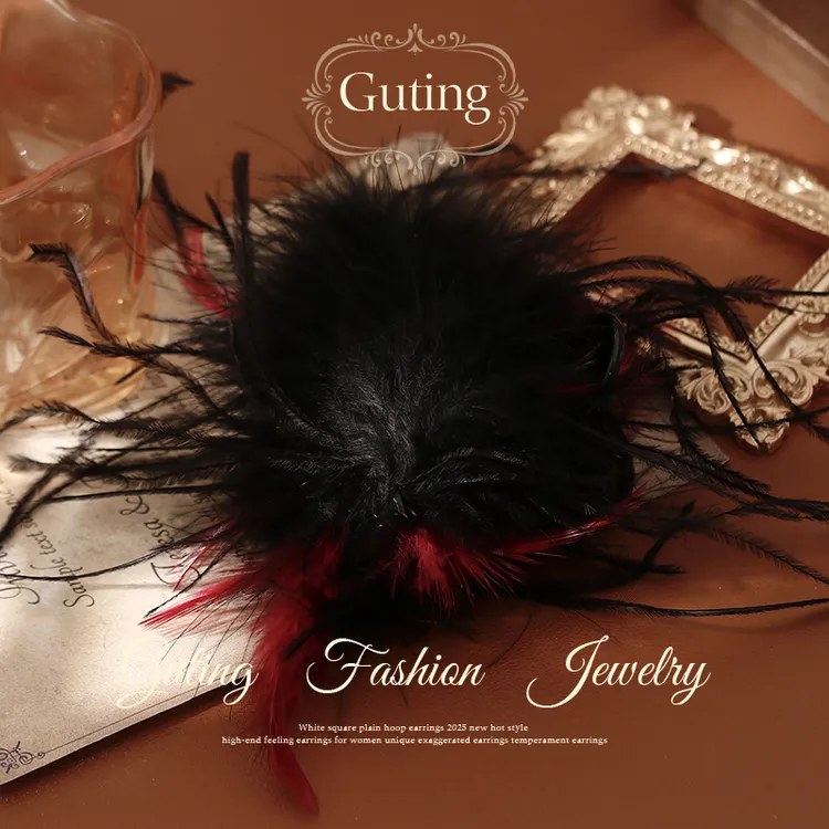 2859高级感黑色羽毛抓夹女高端发饰高颅顶后脑勺头饰独特漂亮