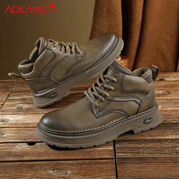 Aokang/奥康2025冬季户外休闲增高马丁靴时尚百搭保暖防滑男鞋