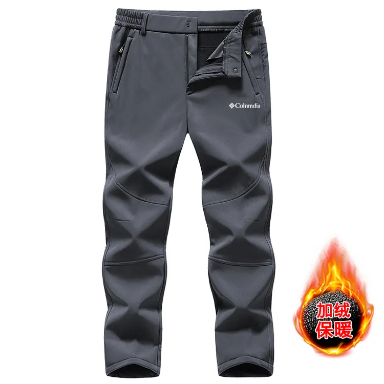 哥伦户外冲锋裤男士秋冬加绒保暖防风防水户外徒步登山休闲软壳裤