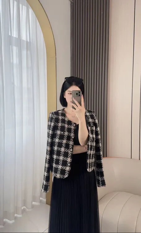 【小婷】MSSY美舒尚衣，小香风气质短款时尚棋盘格粗花呢女装60083