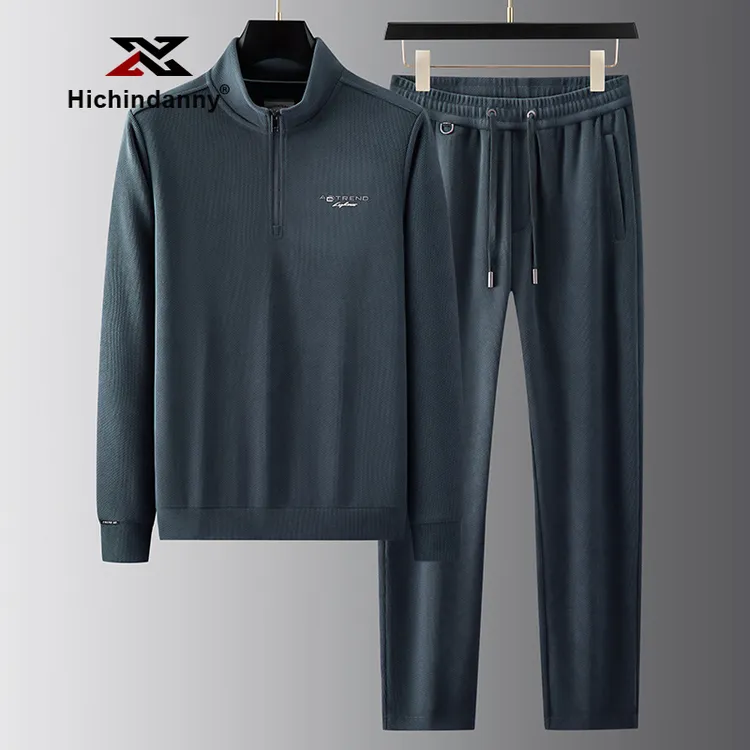 HICHIN休闲运动套装男士秋季雪尼尔宽松弹力半高领卫衣大码两件套