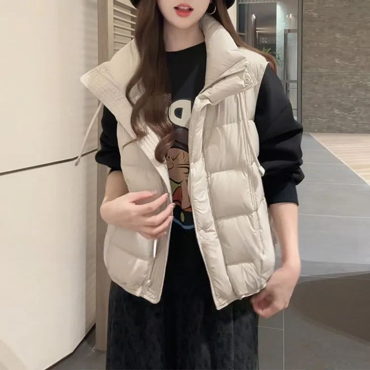 秋冬季新款简约小众宽松保暖口袋立领马甲外套女