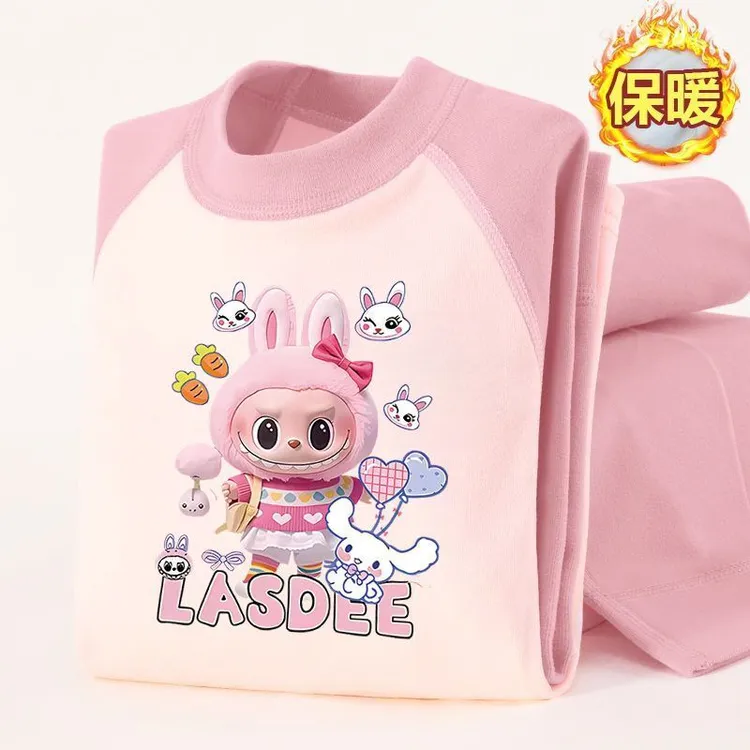 拉布布儿童半高领德绒保暖内衣套装女童秋衣秋裤中大童打底两件套