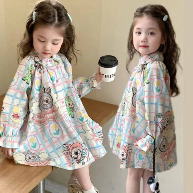 女童连衣裙春秋装宝宝2025新款拉布布卡通衬衫裙女孩长袖公主裙子