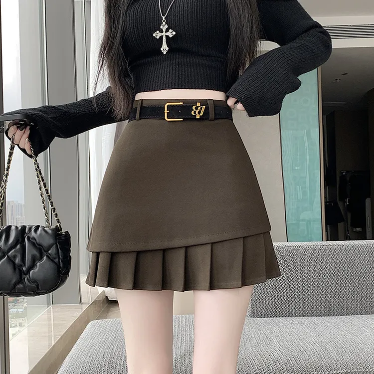 小个子毛呢百褶裙2025冬季新款时尚设计感显瘦高腰a字包臀半身裙