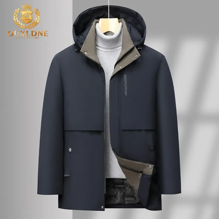 OUXLDNE 冬季新款棉服男商务休闲加厚保暖棉衣外套可拆卸帽爸爸装