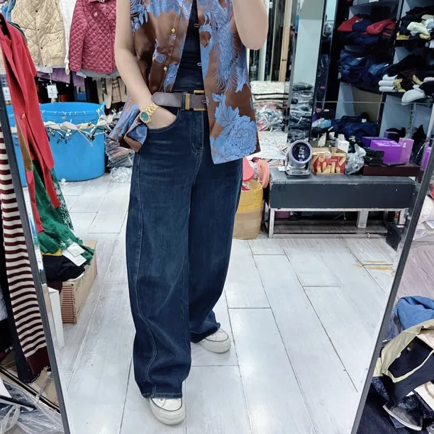 韩版直筒阔腿时尚超柔牛仔裤7692欧美