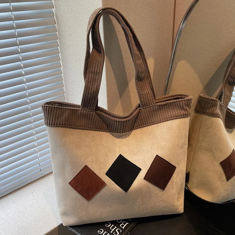 2025新款秋冬大容量拼色包包女百搭单肩托特包简约上班通勤手提袋