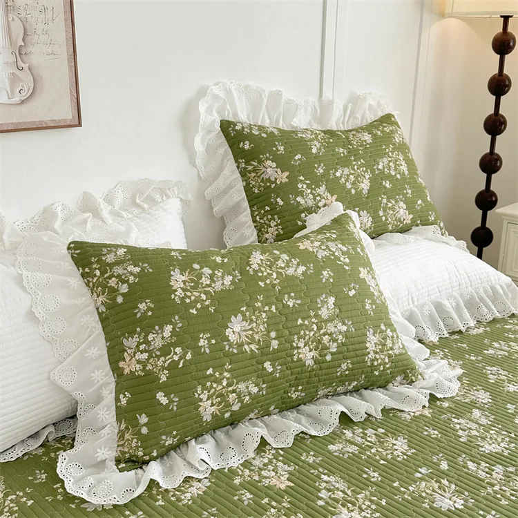 法式全棉蕾丝夹棉枕套1对装48*74防头油吸汗少女心花边枕芯内胆套
