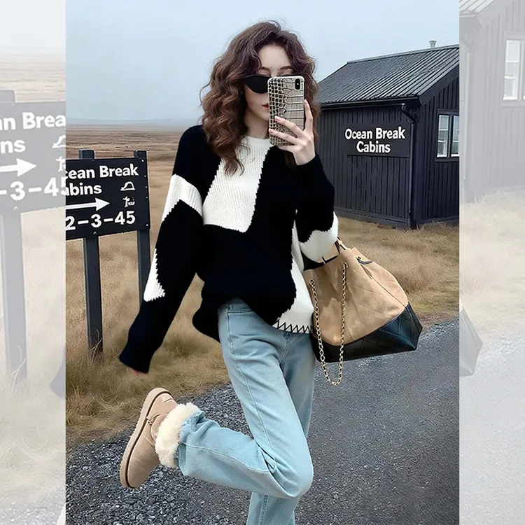 别致独特漂亮小衫休闲外穿毛衣女韩系秋冬装针织衫洋气高贵上衣服