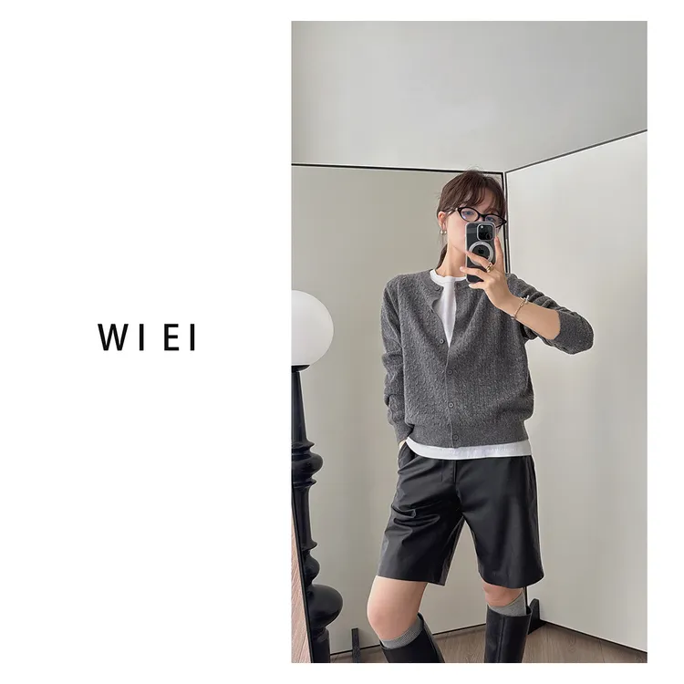 《WI EI》小麻花*100%绵羊毛老钱立体绞花针织开衫W25409038