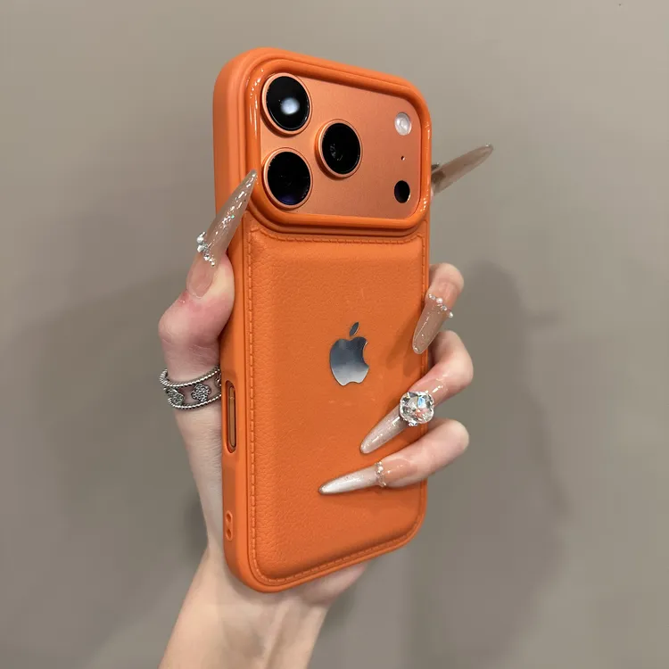 新款简约纯色荔枝纹适用iPhone17promax手机壳苹果16防摔15高档14