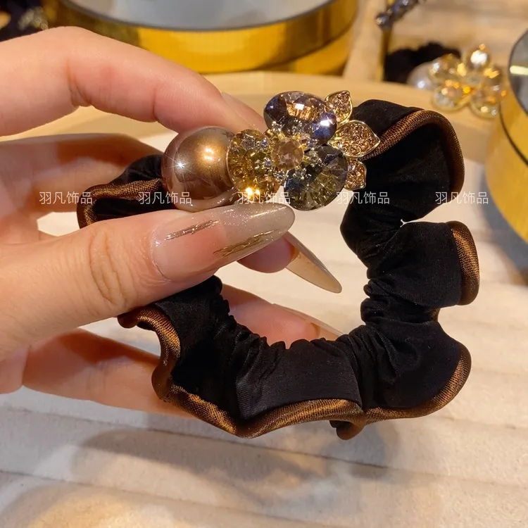 羽凡原创2623发圈气质复古宫廷重工皮筋发绳闪钻日韩甜美风时尚