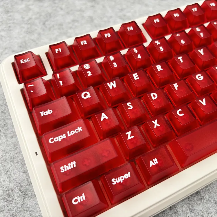 【雾透键帽】原厂PC红色透明全磨砂面透明透光个性键帽123键