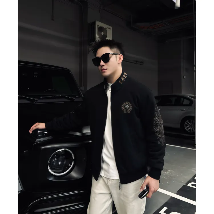 SAM【黑金梵文】冬季轻奢高定梵文绣花立领加厚棉服痞帅男士夹克