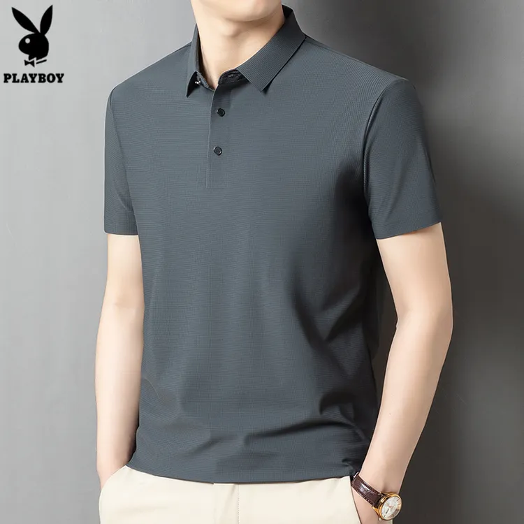 花花公子冰丝无痕短袖T恤男士中年商务休闲爸爸装POLO衫翻领夏季