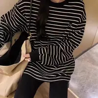 笑脸条纹～德绒磨毛条纹笑脸内搭宽松长袖T恤