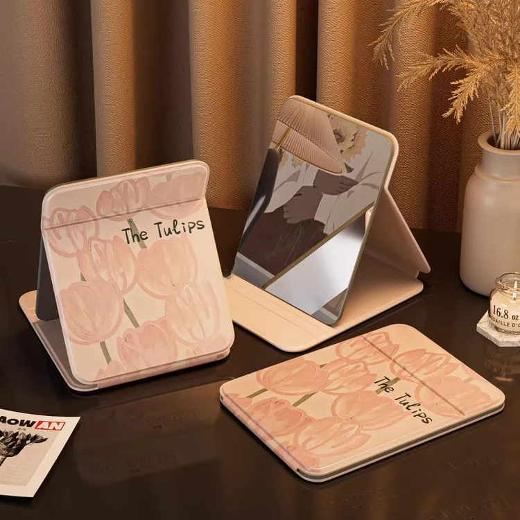 郁金香镜子化妆镜可折叠便携学生宿舍用随身家用桌面梳妆镜可调节