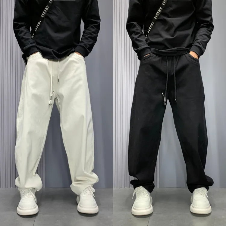 2025早秋新款美式阔腿裤子潮牌百搭拼接休闲裤男士宽松时尚弯刀裤