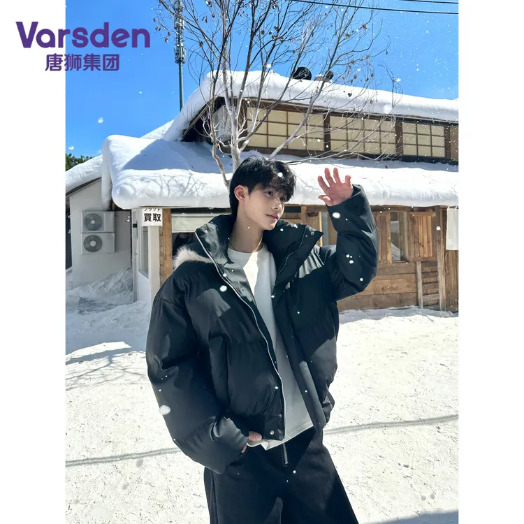 唐狮集团Varsden美式复古潮牌冬季保暖连帽棉服宽松百搭休闲外套