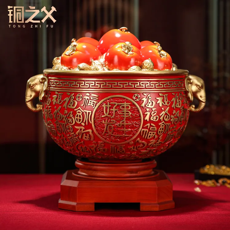 铜之父黄铜工艺品【好事发生百福缸】店铺收银台摆设开业乔迁摆件