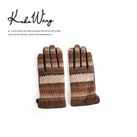 KOKO WANG秋冬高级感粗花呢拼接进口羊皮保暖五指手套N7235I03S13