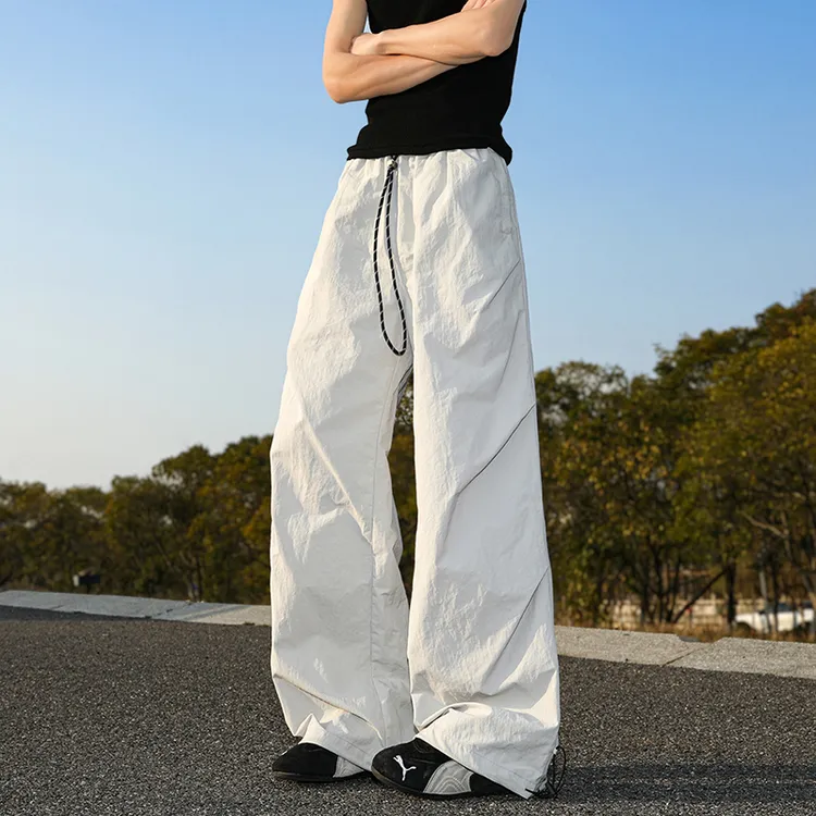 白色速干防晒伞兵裤男薄款户外机能风工装裤hiphop多巴胺运动裤