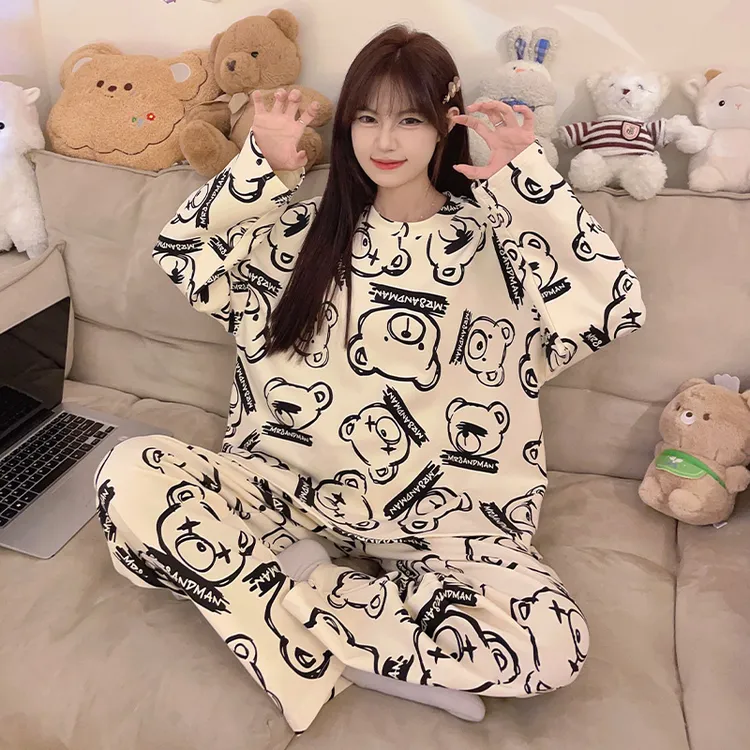 春秋套头新款长袖长裤睡衣女卡通简约舒适休闲可外出家居服81040