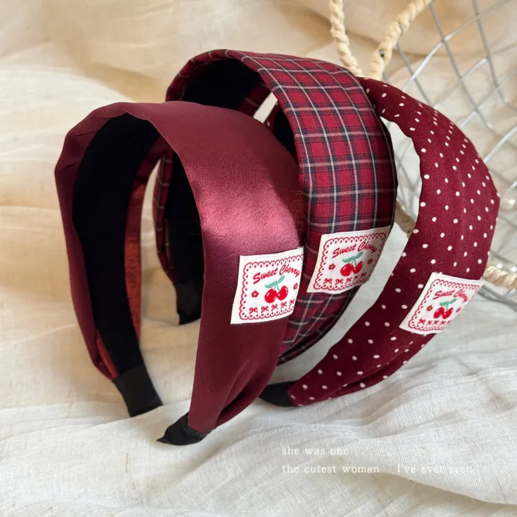 韩系红色格纹宽边发箍女高颅顶头箍洋气时尚发卡洗脸发捆新年发饰