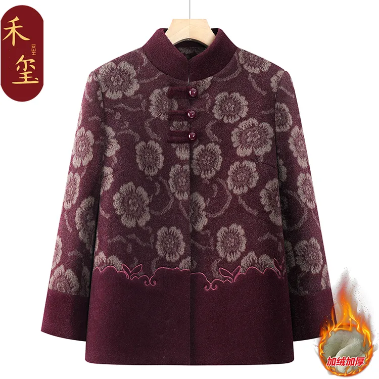 奶奶秋冬外套女装大衣中老年人60岁70妈妈棉衣老太太保暖棉袄外套