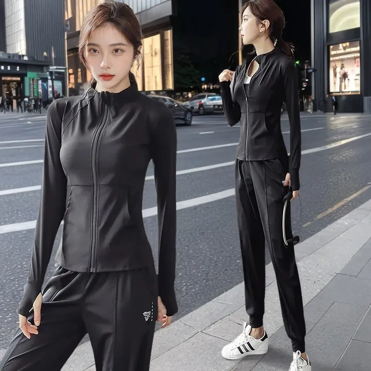 女士春秋骑行套装长袖修身弹力户外女四季通用休闲有弹力健身衣服