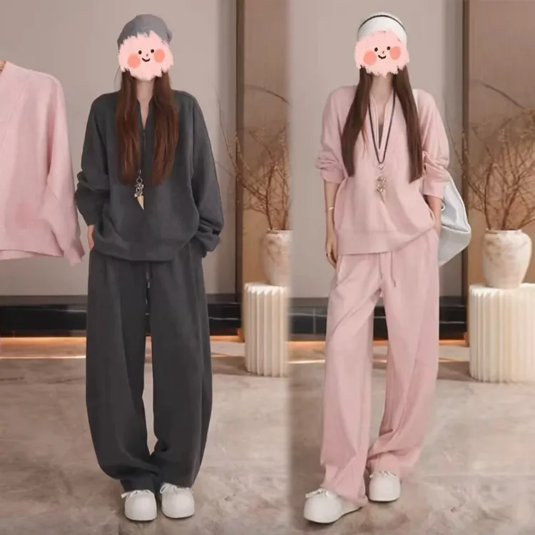 小众炸街高级感套装女2025春秋季半开领长袖卫衣弯刀阔腿裤两件套