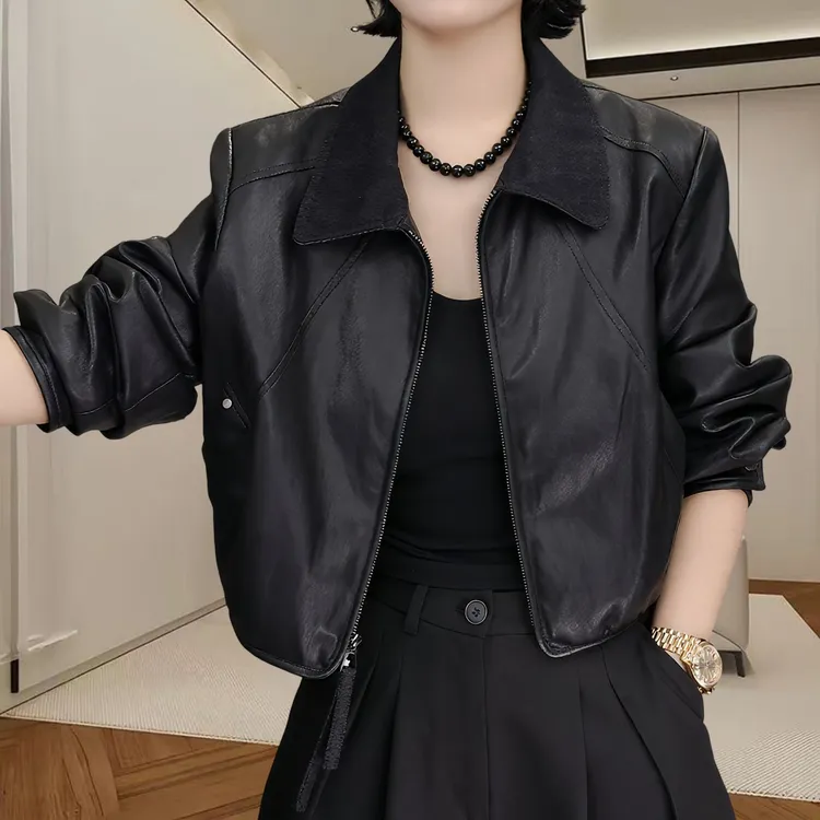 复古百搭时尚休闲短款长袖皮衣女2025新款别致小众设计感夹克外套