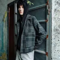 slight vogue丨灰黑纱线格纹双袋长袖游猎外套SV4509A