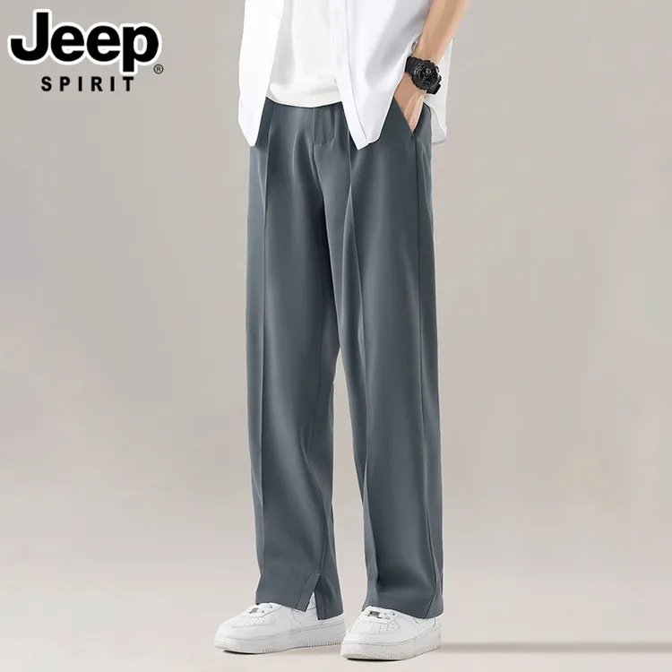 JEEPSPIRIT吉普夏季宽松直筒休闲裤男士潮流百搭长裤纽扣腰裤子男