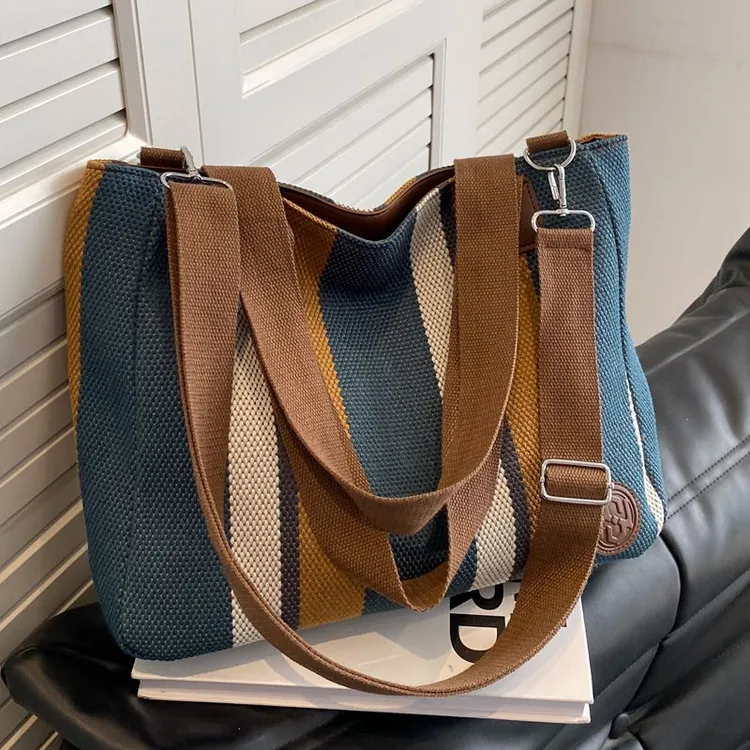 外出通勤包女大容量包包2024新款休闲大学生上课包帆布单肩托特包