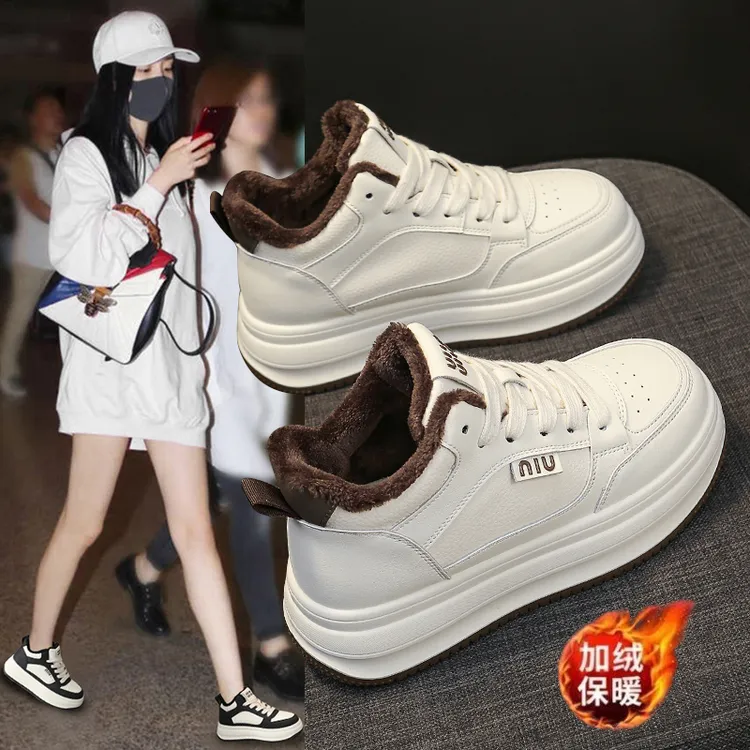 高帮加绒增高小白鞋女学生2025新款秋冬厚底休闲板鞋百搭女士鞋子