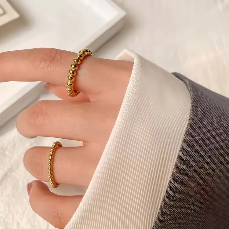 钛钢戒指 轻奢圆珠弹力串珠钛钢戒指简约饰品气质山满男款nfc指环