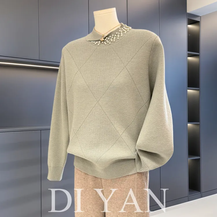 时尚休闲妈妈装加绒针织衫女套头冬装新款上衣气质百搭中老年毛衣