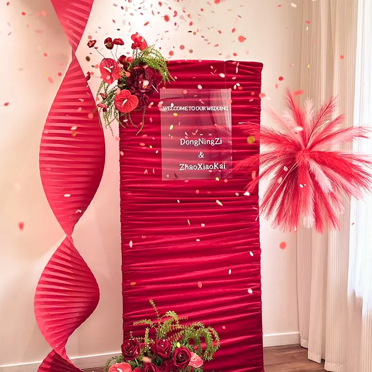 订婚迎宾定制亚克力板留影区背景布置装饰芦苇烟花仿真花婚礼场景