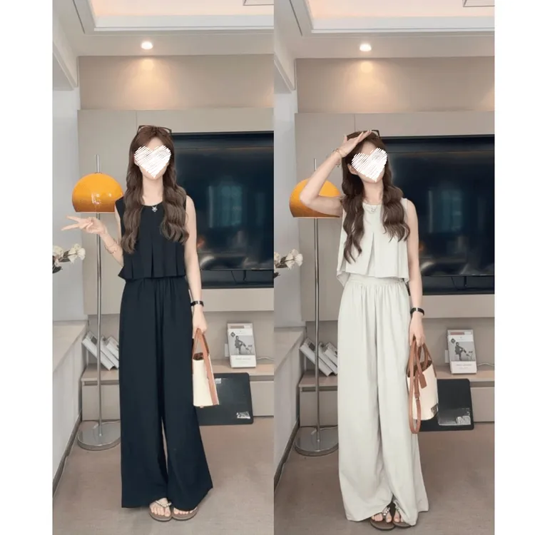 温柔风胖MM通勤慵懒风时尚套装宽松显瘦阔腿裤气质休闲夏季两件套