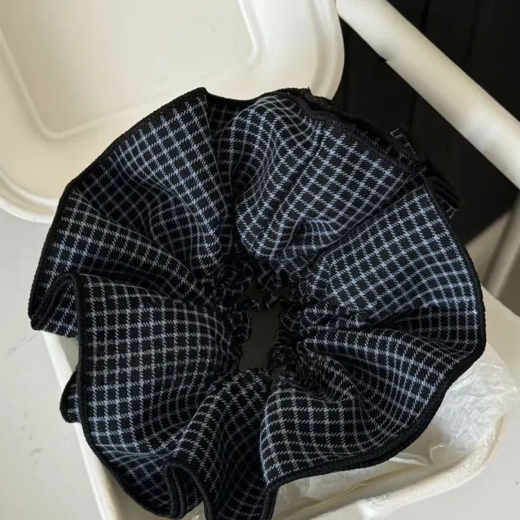 2025新款多层撞色格子大肠发圈小众设计氛围感发绳复古森系头花