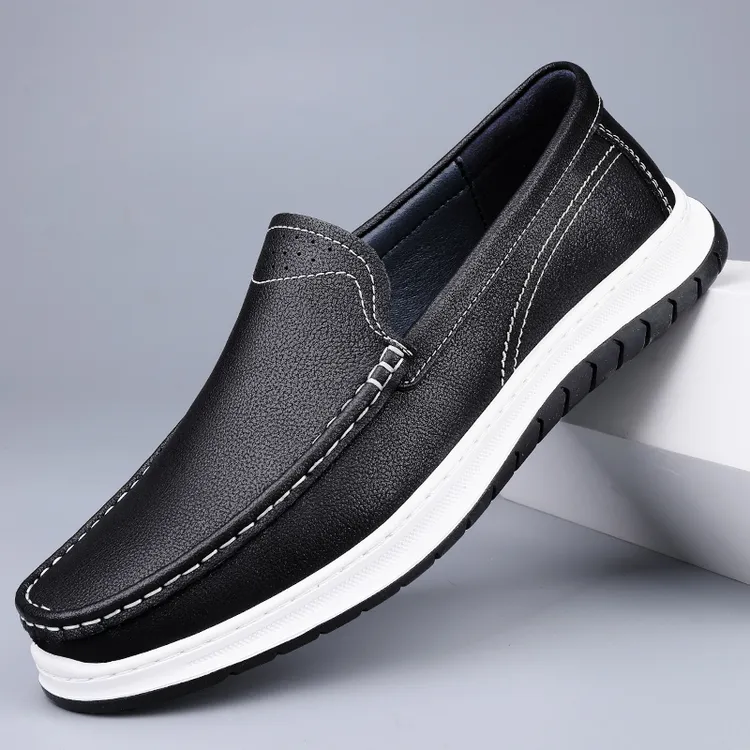 一脚蹬真皮休闲皮鞋男缝制2025新款透气软底英伦豆豆鞋男士乐福鞋