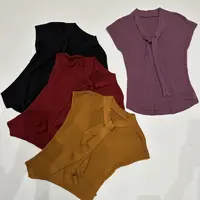 深圳南油白桃美美 坎袖V领飘带设计显瘦针织衫百搭简约气质A3046